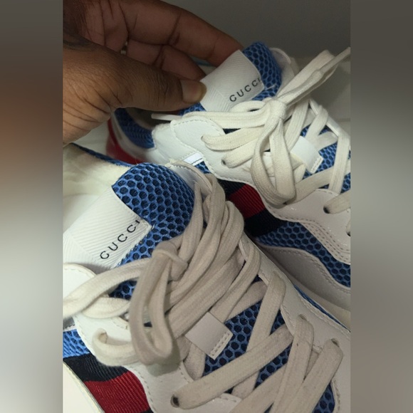 Gucci Rhyton Sneakers White Blue Red Web Stripe Size 6 - Picture 6 of 8